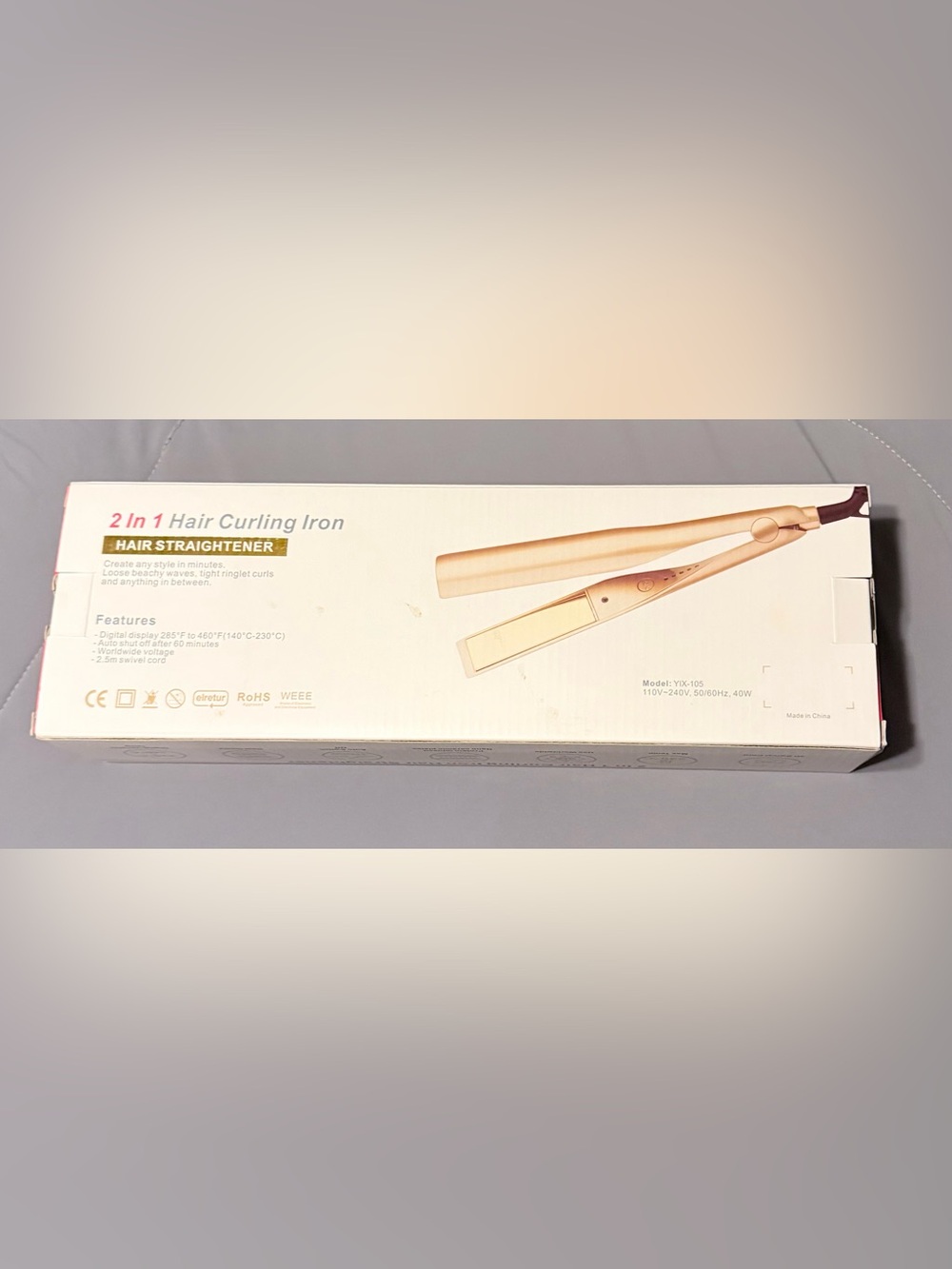 2-in-1 Hair Curling & Straightening Iron - Gold - Picture 8 of 9